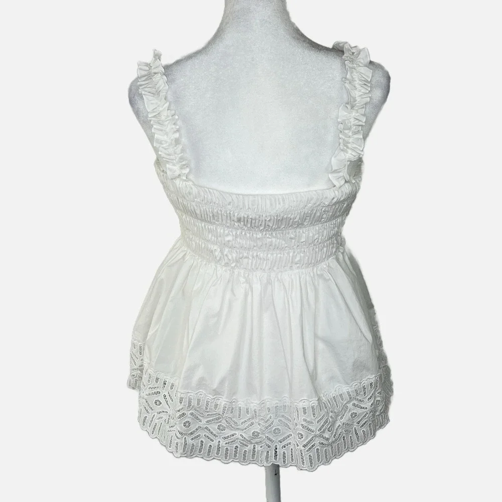 TORY BURCH White Smocked Lace Eyelet Ruffle‎ Boho Coastal Cowgirl Baby Doll Sz 8